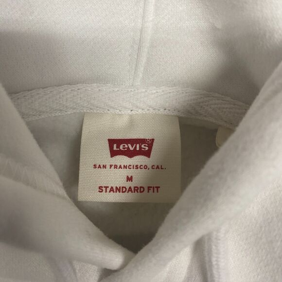 Levis Hoodie Mens Medium White Loud Logo Pullover‎ Drawstring Sweatshirt - Picture 5 of 9